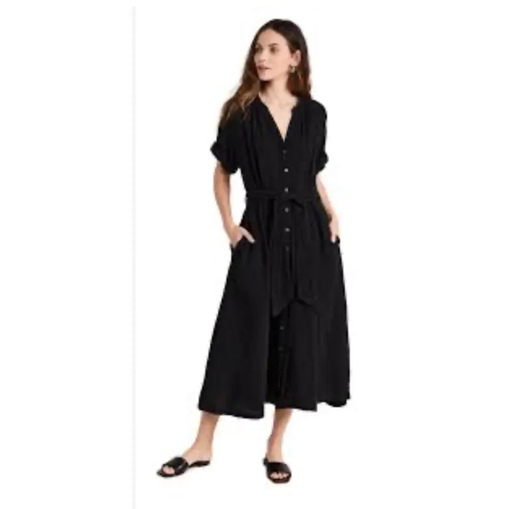 Xirena Kate 100% Cotton Midi Dress in Black NWT Size Medium